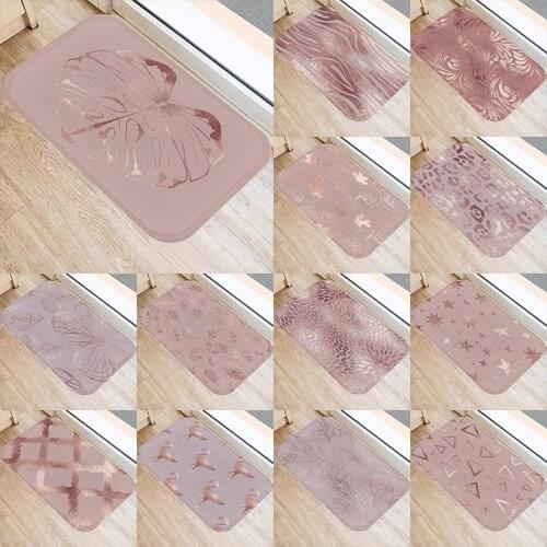 Pink Butterfly Geometric Pattern Anti-Slip Suede Carpet 40*60cm Door Mat Doormat Outdoor Kitchen Living Room Floor Mat Rug 48286