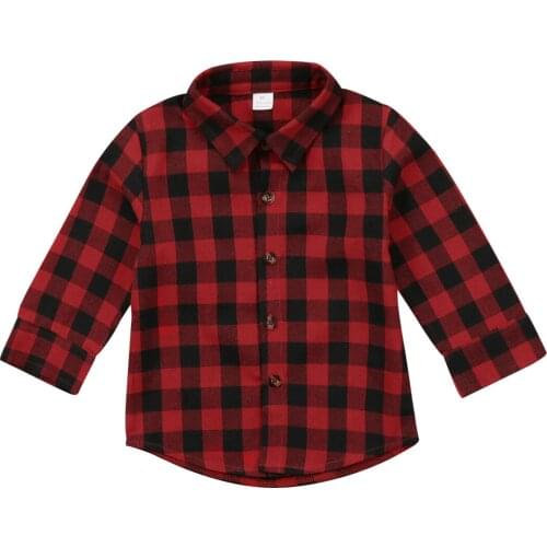Kids Baby Boys Girls Printed Plaid Long Sleeve Tops Shirt Casual Shirts
