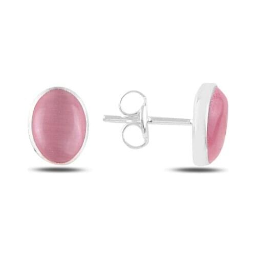 Silverlina Silver Oval Pink Cat 'S Eye Stone Earrings