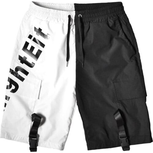 Men Cargo Shorts 2021 Summer Patchwork Male Casual Shorts Elastic Waist Pockets Ribbons Hip Hop Mens Street Cargo Short