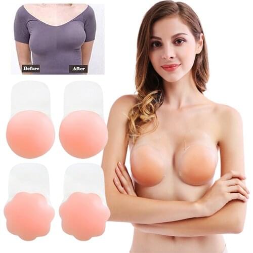 Ladies Plum Blossom Silicone Chest Stickers Sweet Simple Round Non-dew Point Strapless Womens Self-adhesive Bra