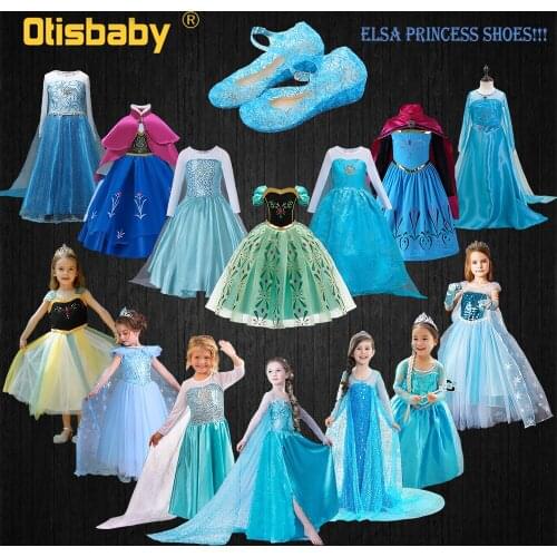 Snow Queen Halloween Girls Elsa Dress Child Fancy Fairy Elza Anna Cosplay Costume Summer Toddler Crystal Sandals Princess Shoes