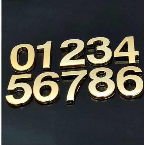 5CM Modern House Number Stickers Gold Color Digits Customize Apartment Hotel Address House Room Door Plate Signs 0123456789