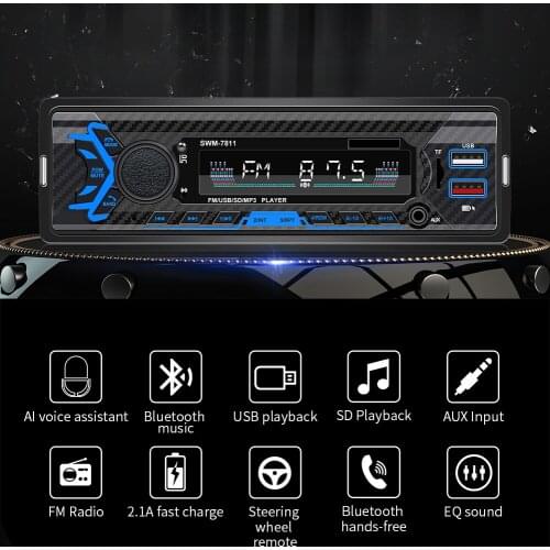 SWM-7811 1-DIN Auto Stereo Bluetooth-compatible AUX Car Radio Function Car Radio Multimedia Auto Clock FM with Voice Control