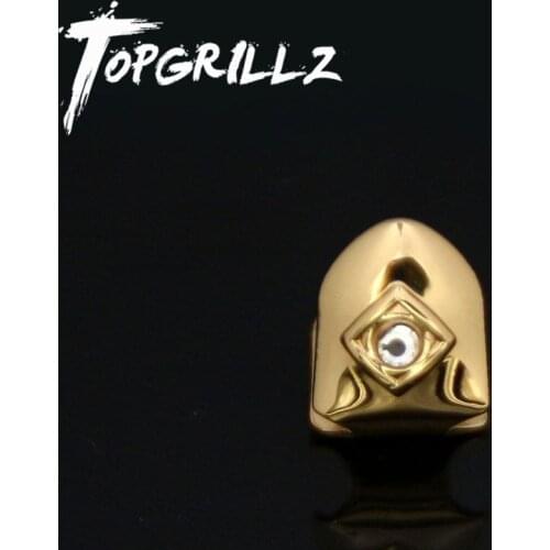 TOPGRILLZ Golden Color Plated Grillz Cap Gold Tone Single TopWith CZ Stone Teeth Grills Hip Hop Tooth Grill