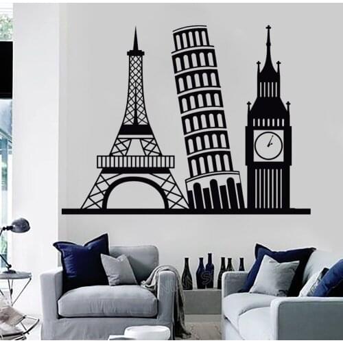 Europe Travel Attractions Stickers Eiffel Tower Wall Decas Home Decor Living Room Vinyl Wall Sticekr Bedroom Z870