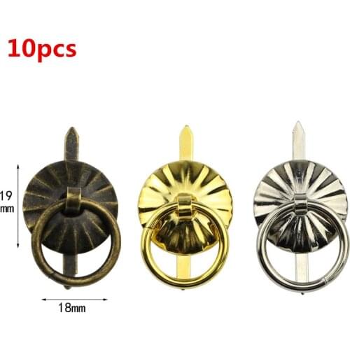 Vintage Bronze Iron Handle Jewelry Wine Gift Box Handle Pull Wooden Case Knob Round Ring Drawer Kitchen Small Pulls Silver Gold