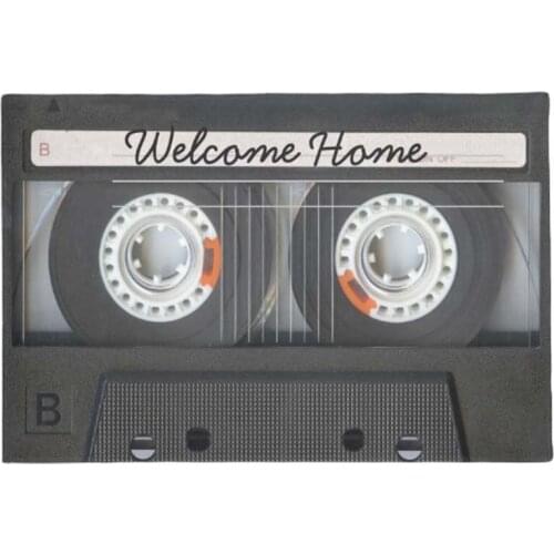 Vintage Music Mix Tape Look with Welcome Message Doormat Home Decoration Entry Non-slip Door Mat Rubber Washable Floor Home Rug