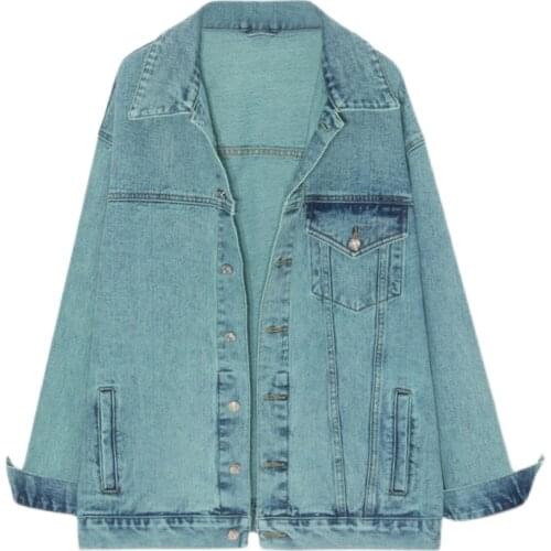 Vintage Denim Coat Women Short 2021 Spring Autumn Korean Loose Long-Sleeved Green Jeans Jacket Casual Outerwear Ladies Tide G886