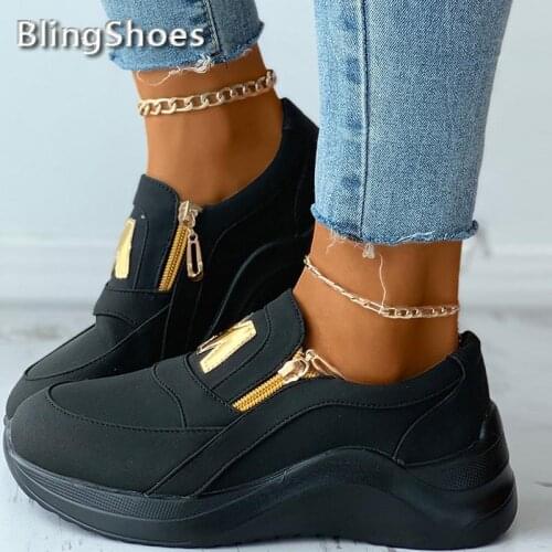 Tennis Female Sneakers Slip On Zipper Platform Comfort Wedges Shoes for Women Vulcanized Shoes Plus Size Casual Female Footwear