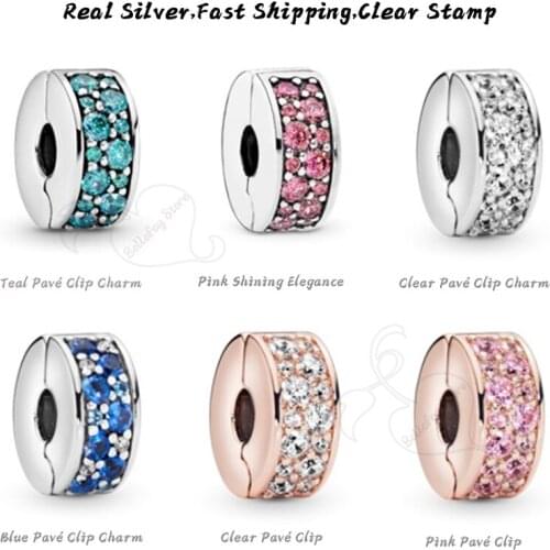 Women Pave Clip Cubic Zirconia Charms In 925 Sterling Silver Crystal Beads Fits Pdoras Bracelets Bangles DIY Jewelry