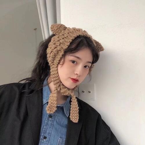 Winter Skullies Women Crochet Beanie Hats Cap Handmade Knitted Cat Hat Female Photography Prop Party Gift Baby Animal Hat