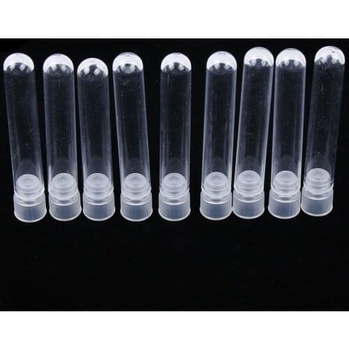 10PCS 12x75mm Lab Clear Plastic Test Tube Round Bottom Tube Vial with Cap Office Lab Experiment Supplies