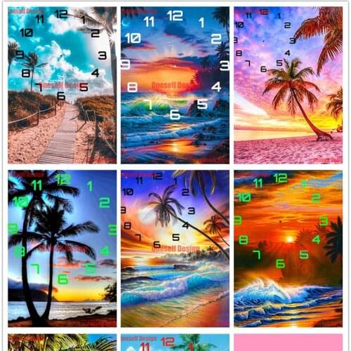 2021 diamond painting cross stitch with clock view diamond mosaic sale clock rhinestone pictures diamond embroidery diy frame