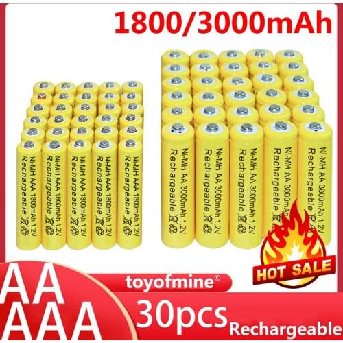 30x AA 3000mAh + 30x AAA 1800mAh 1.2V NiMH Yellow Rechargeable Battery Cell 2A 3A