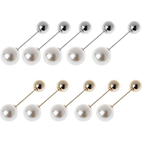 5Pcs Classic Imitation Double Pearl Brooches Sweater Shawl Clip Safety Pin Women Jewelry Buckle Clothes Decoration