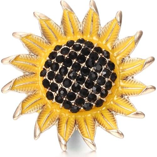 5pcs/lot High Quality 18mm Alloy Sunflower Fashion Snap Button Bracelet Charm Rhinestone Button ginger Crystal Snaps Jewelry