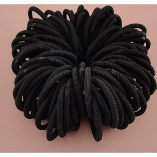 50PCS 5mm Black rhomb surface Round pipe Elastic Ponytail Holders rope with gluing connection,thick elastic hair ties hair bands