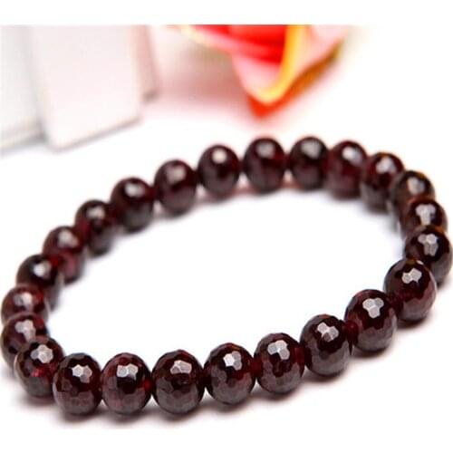 7.5mm Genuine Natural Wine Red Garnet Quartz Crystal Faceted Bead Jewelry Stretch Charm Bracelets Women Free Shipping