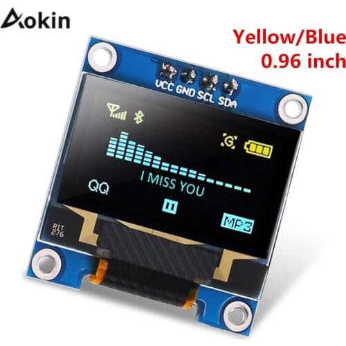 Aokin 0.96 inch OLED IIC Serial Blue Display Module 128X64 I2C SSD1306 12864 LCD Screen Board GND VCC SCL SDA 0.96" for Arduino