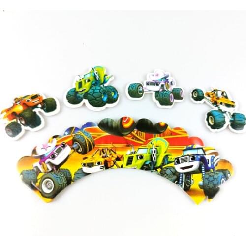 Blaze Monster Machines Theme Boys Favors Cupcake Wrappers Baby Shower Decorations Birthday Events Party Cake Toppers 12pcs/lot