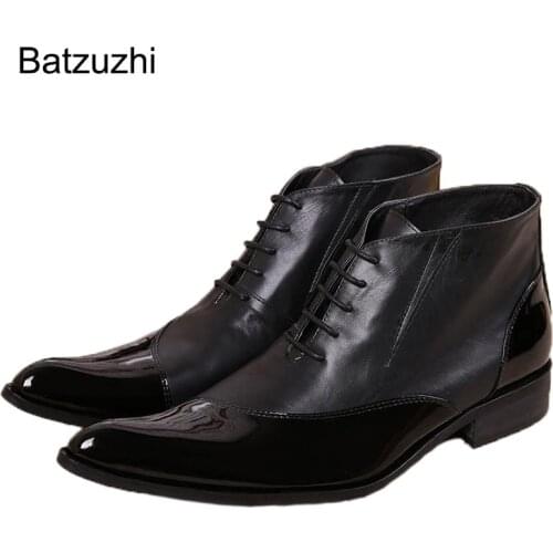 Batzuzhi Leather Mans Shoes Business Pointed Toe Leather Boots Man Ankle Handsome man Boots Genuine Leather Big Size US6-12