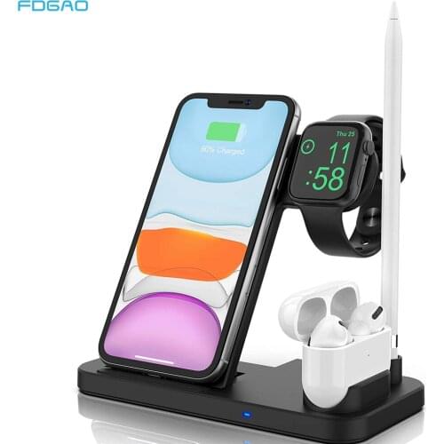 4 In 1 QI Wireless Charger For iPhone 12 11 XS XR X 8 Apple Watch Airpods Pro 10W Fast Charging Dock Station For Samsung S20 S10