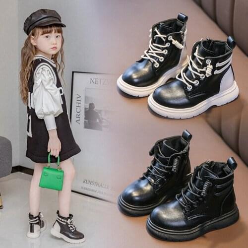 Girls Black Cool Martin Boots Autumn And Spring New Kids Cute Patchwork Single Shoes Children Waterproof High Boots Size 26-36