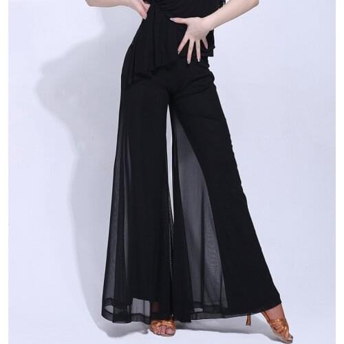 Latin Dance Pants Black Mesh Trumpet Trousers Flamengo Samba Tango Salsa Cha Cha Clothes Female Adult Practice Wear DNV11911