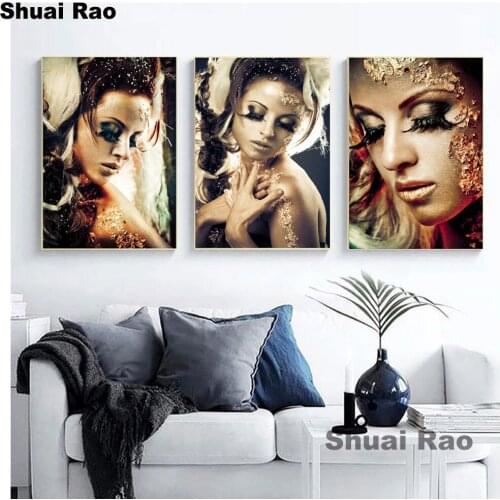 Black Gold Women 5d full square diamond painting Triptych lady pattern diamond embroidery girls mosaic cross stitch home art