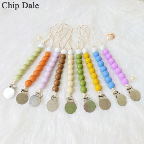 Chip Dale Colorful Baby Pacifier Clip Chain Round Beads Anti-drop Chain for Teether Silicone Chewy Nipple Chain Baby Shower Gift