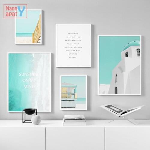 Hd Print Canvas Painting Nordic Landscape Poster Seaside Blue Sky Green Plant Modular Wall Art Picture Modern Home Decoration