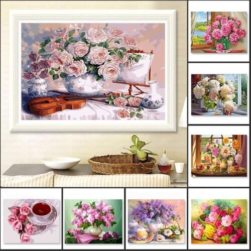 GATYZTORY Paint By Numbers For Adults Kids Flowers Picture Drawing On Canvas Home Decor Coloring Painting Artwork