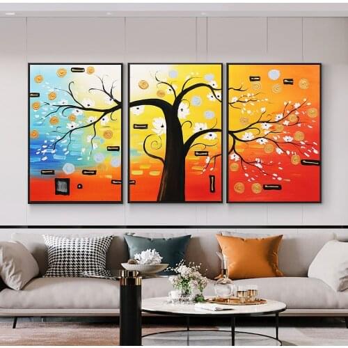 Tree Painting Modern 3 Panels 100% Hand Painted Oil Paintings on Canvas Handmade Wall Art For Living Room Home Decoration