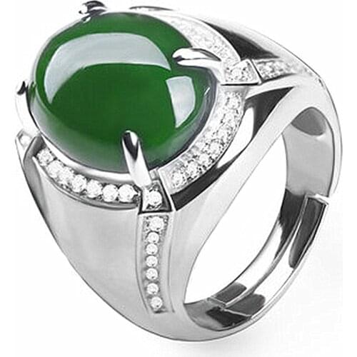 Fashion green jade emerald gemstones diamonds rings for men white gold silver color bague jewelry bijoux party accessory gifts