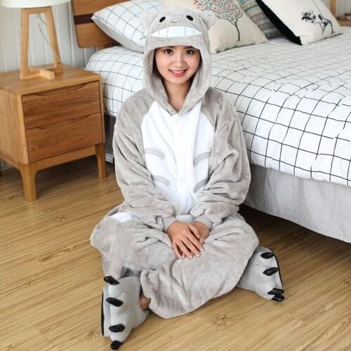 Totoro Unicorn Onesie For Kids Adults Women Flannel Pajamas Animal Cosplay Costumes One Piece Sleepwear Child Girls Jumpsuit