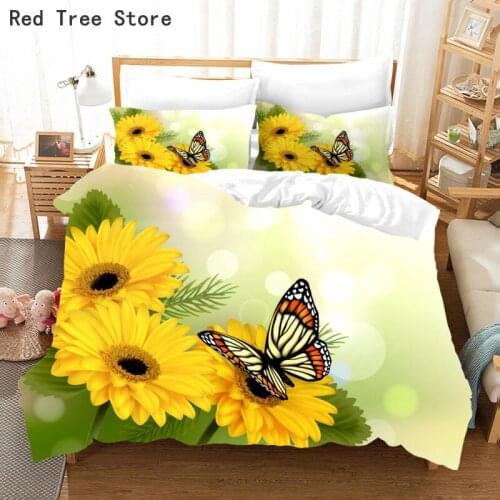 Butterfly and Flower Plants Bedding Set Digital Printing Duvet Cover Pillowcase Luxury Adult Couple Bedclothes 2/3pcs Bed Linen