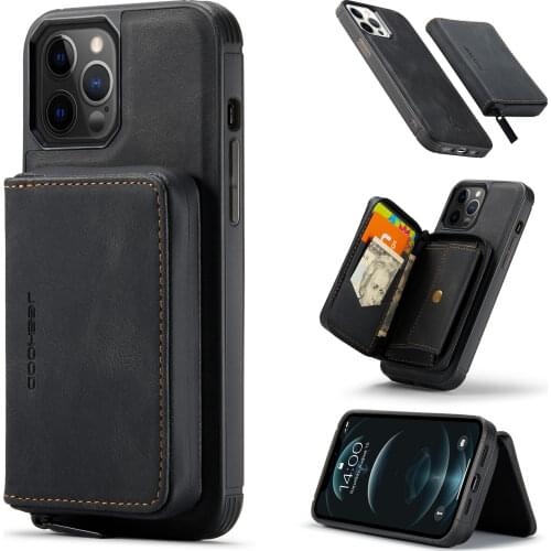 Leather Shockproof Back Case for iPhone 12 Mini 11 Pro Max XR XS X SE 2020 7 8 Plus Magnetic Phone Cover 2 in 1 Zipper Wallet
