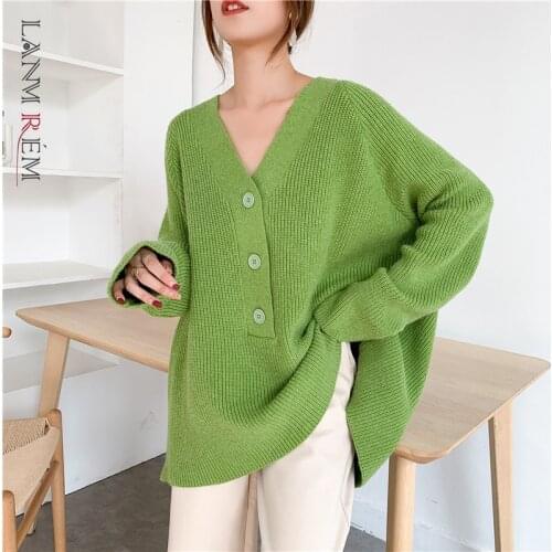 LANMREM 2021 New Korean V-neck Sweater Autumn Winter Womens Pullover Bottomed All-match Long Sleeves Sweater 2T1136