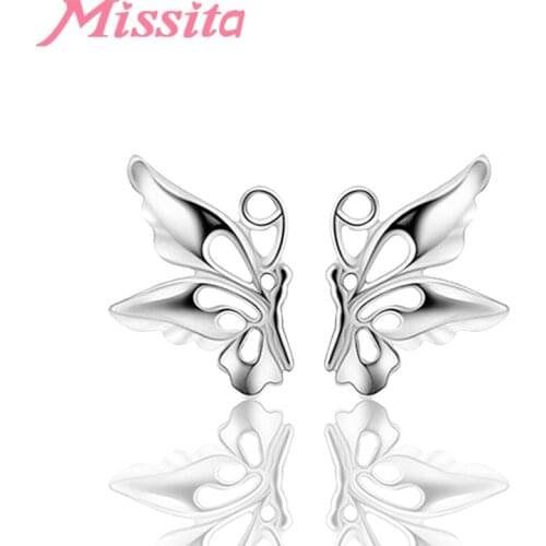 MISSITA 100% 2019 New Fashion Butterfly Stud Earrings for Women Bridal Wedding Prevent Allergy Earrings Fashion Jewelry