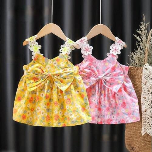 Infant Dress Summer Princess Childrens Clothing Baby Flower Bow Knot Sling Floral Dress For 0-1Y Girl