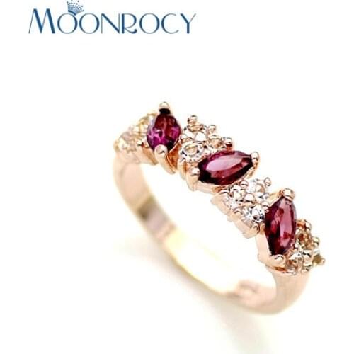 MOONROCY Drop Shipping Cubic Zirconia fashion jewelry wholesale rose Gold Color Crystal Rings Fashion wedding Ring gift women