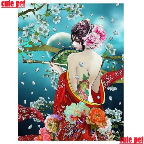 Cute pet mosaic full Square round drill Japanese woman puzzle Diy diamond painting crossstitch Diamond Embroidery Art home decor