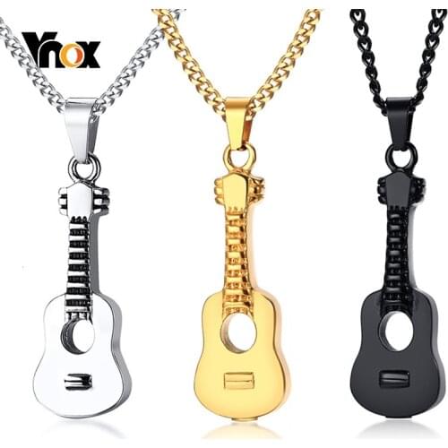 Vnox Men Guitar Style Cremation Necklaces Keepsake Gifts Jewelry Stainless Steel Music Lover Souvenir Can Be Open
