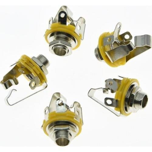 Pack of 5 Stereo Electric Guitar Jacks 1/4" 6.35mm Stereo Jack Sockets Chrome