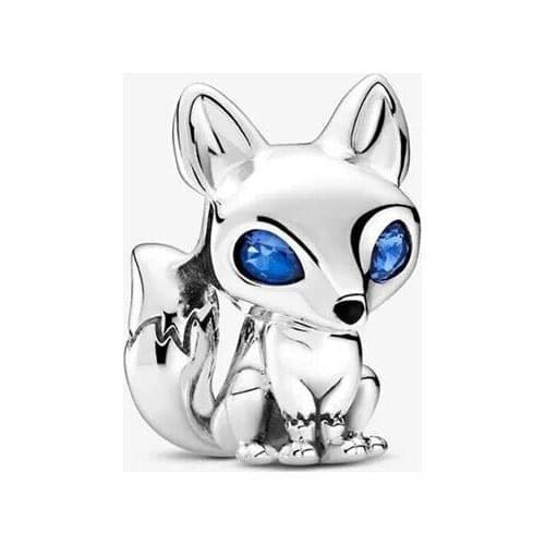 Genuine 100% 925 sterling silver pendant fox charm zircon beads fit original bangle & bracelet women fashion jewelry making gift