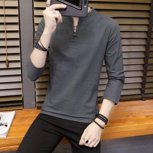 New Men Spring Cotton Tang Suit Kung Fu Shirts Long Sleeve Solid Leisure Chinese Style Clothes Casual Tops Tees Streetwear 30079