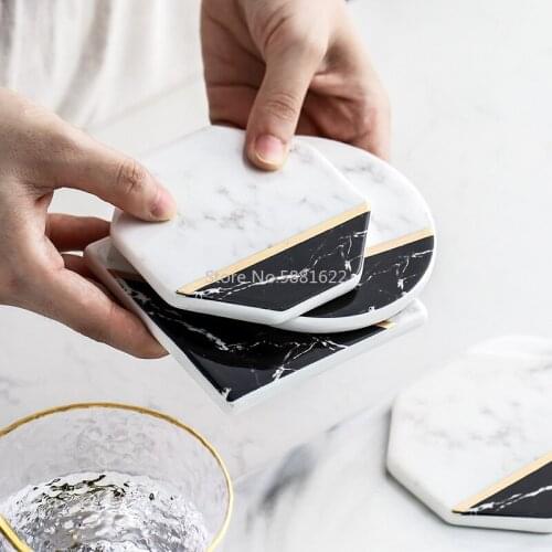 New Gold Marble Ceramic Coaster Tea Cup Pad Round Table Mat Coaster Coffee Tea Cup Desktop Non-slip Place Mats Decoration 1pc