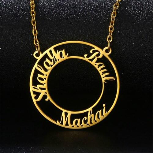 Custom Round Name Necklaces for Women Customized Stainless Steel Personalized 2-3 Name Charms Nameplate Pendant Necklace Jewelry