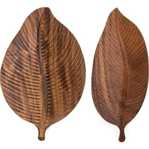 Leaf Shape Storage Fruit Tray Solid Wood Handmade Serving Dessert Organizer Plate Wooden Home Small Stuff Support